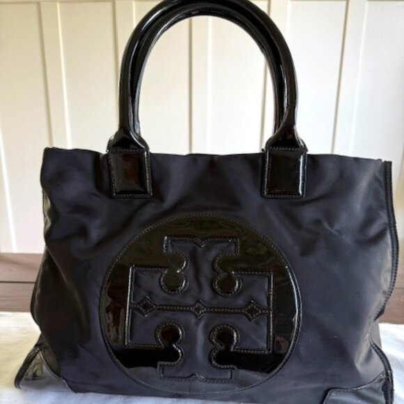 Tory Burch Black Patent Leather & Nylon Ella Tote (Large) - Picture 1 of 11